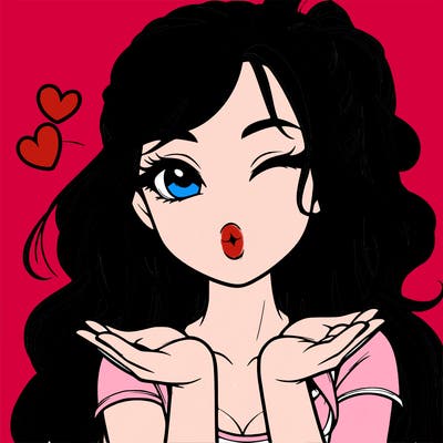 realistic girl winking and blowing a kiss while making heart hands