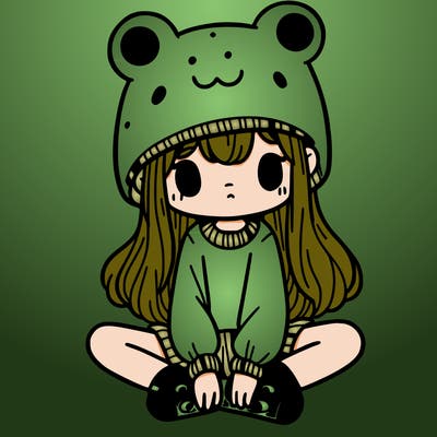 a girl wearing a frog hat and some frog socks