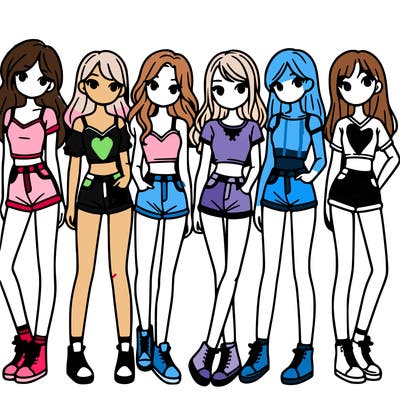 a group of girls wearing crop tops and shorts