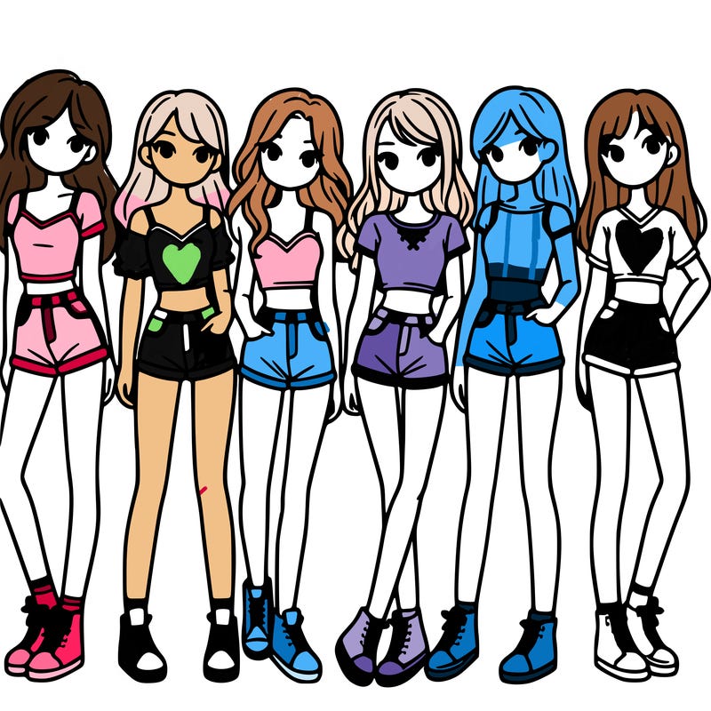 a group of girls wearing crop tops and shorts
