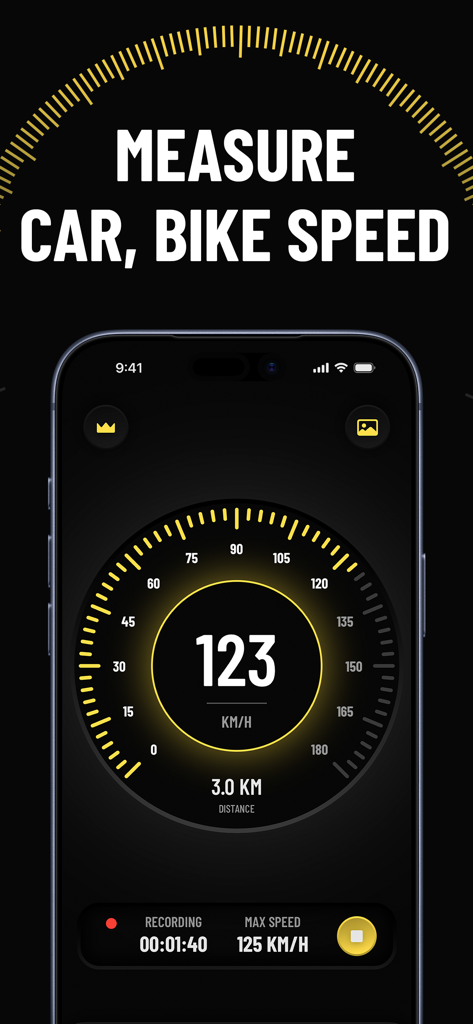 Speedometer: GPS Tracker - Interfaz de la aplicación Speedometer que muestra estadísticas de velocidad en tiempo real y distancia recorrida