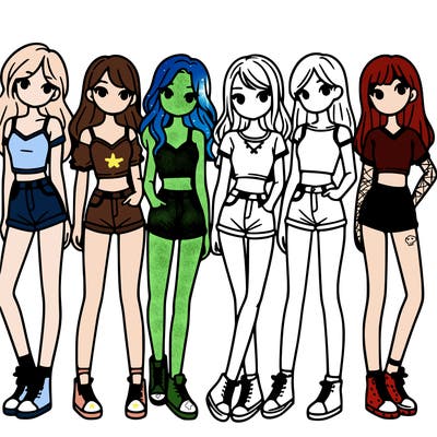 a group of girls wearing crop tops and shorts