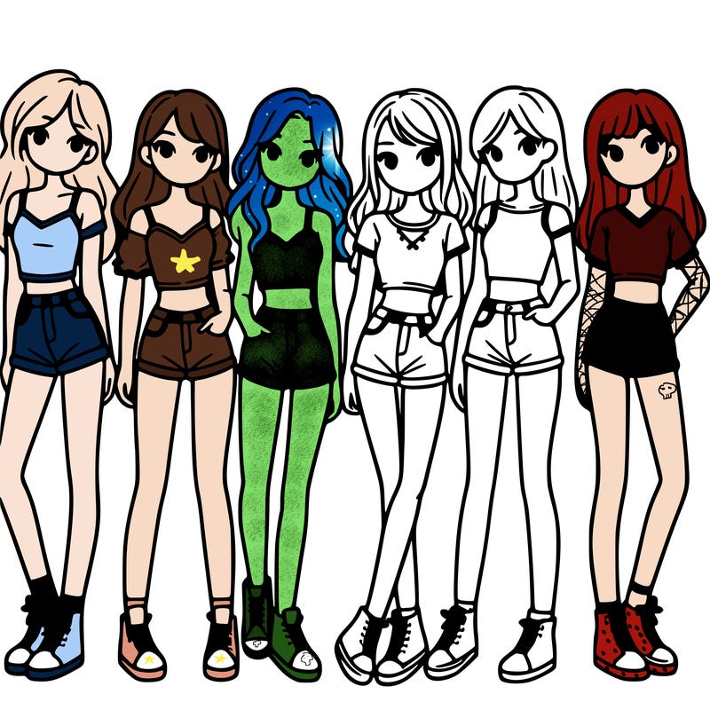 a group of girls wearing crop tops and shorts