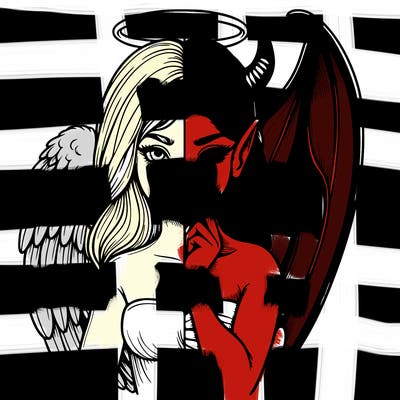 realistic angel half demon