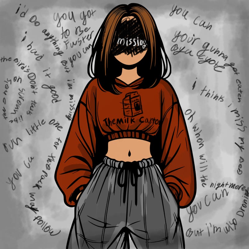 realistic girl faceless with baggy pants and a crop top