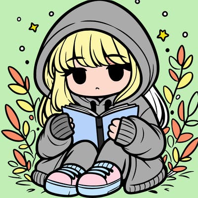 girl in oversized hoodie reading a book