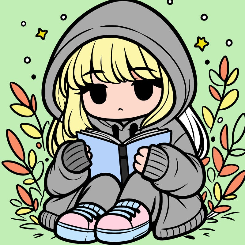 girl in oversized hoodie reading a book