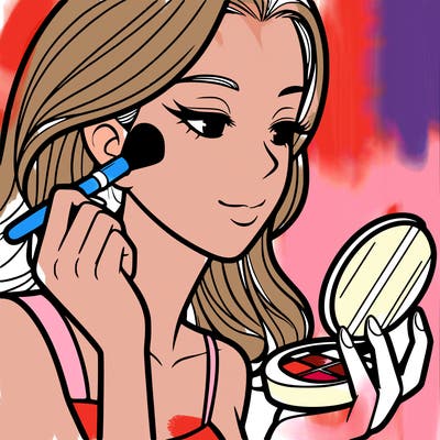 little girl putting on makeup