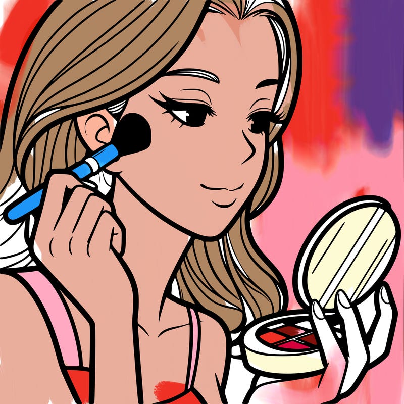 little girl putting on makeup