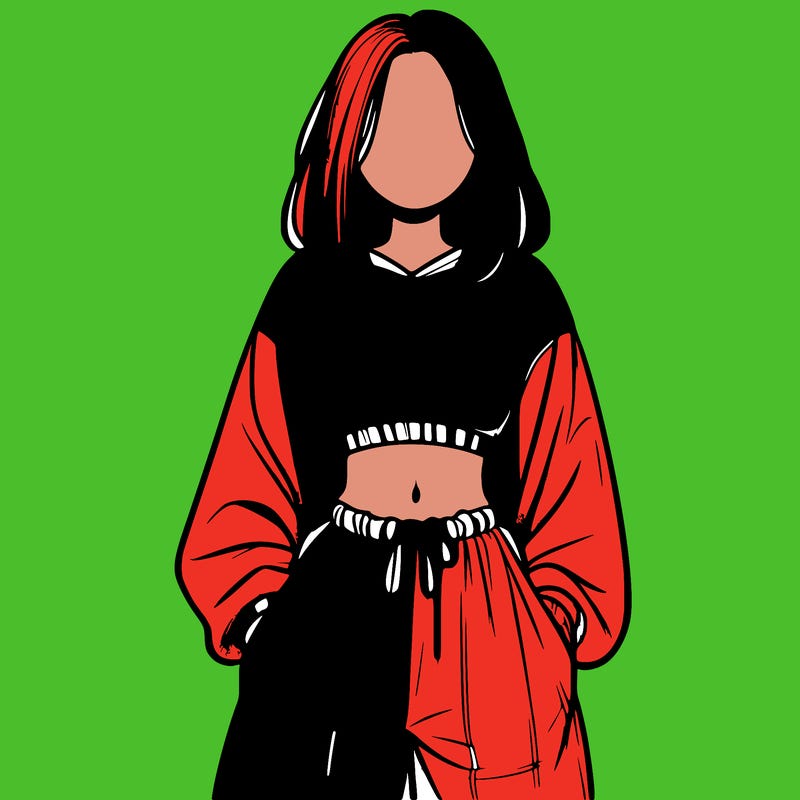 realistic girl faceless with baggy pants and a crop top