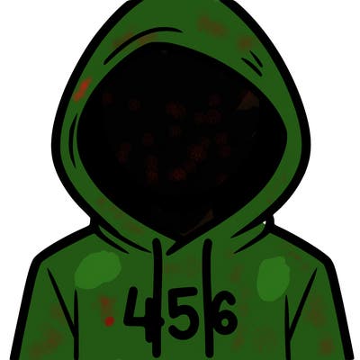 a person with non face waering a hoodie with a 456 symbol