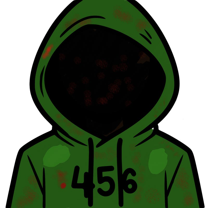 a person with non face waering a hoodie with a 456 symbol