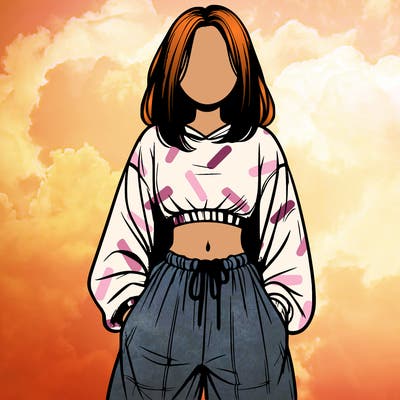 realistic girl faceless with baggy pants and a crop top