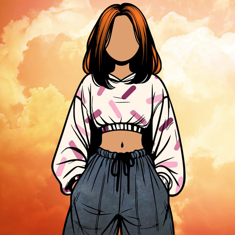 realistic girl faceless with baggy pants and a crop top
