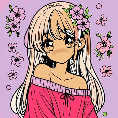 pretty anime girl with show shoulder shirt