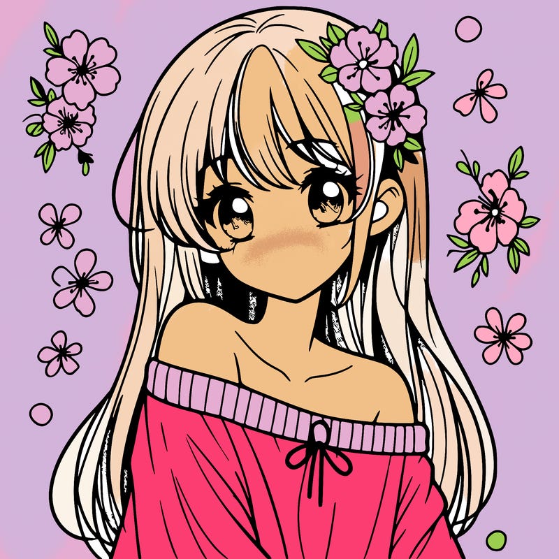 pretty anime girl with show shoulder shirt