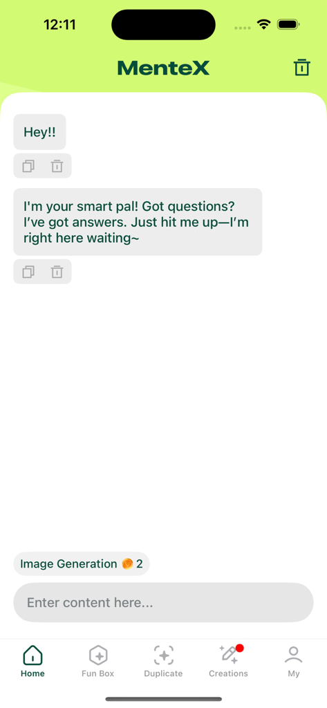 MenteX - Interface de chat do assistente de IA inteligente do aplicativo móvel MenteX