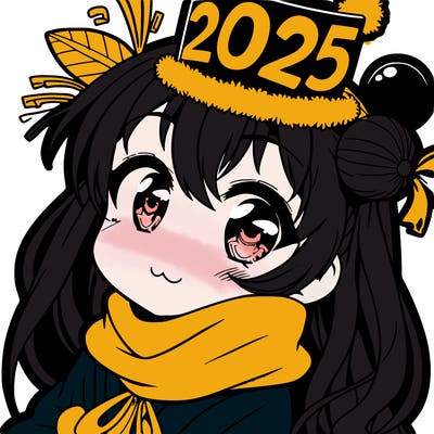 anime new year girl with 2025 head band