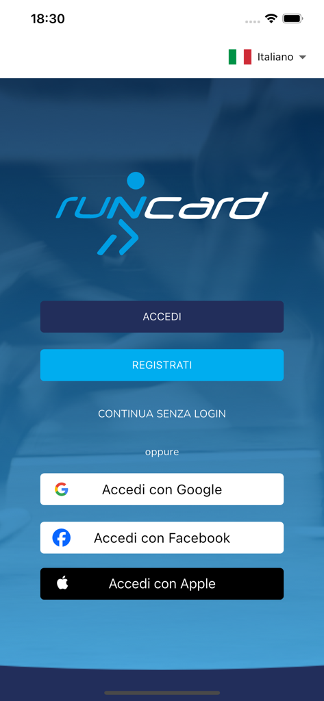 RunCard FIDAL - Interface de connexion et d'inscription de l'application mobile RunCard FIDAL