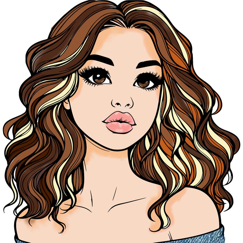 realistic girl with wavy hair and lips