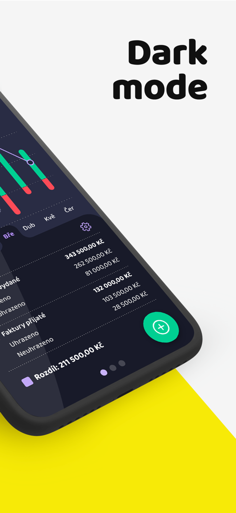 iDoklad - iDoklad mobile invoicing app dashboard displaying financial charts and documents in dark mode