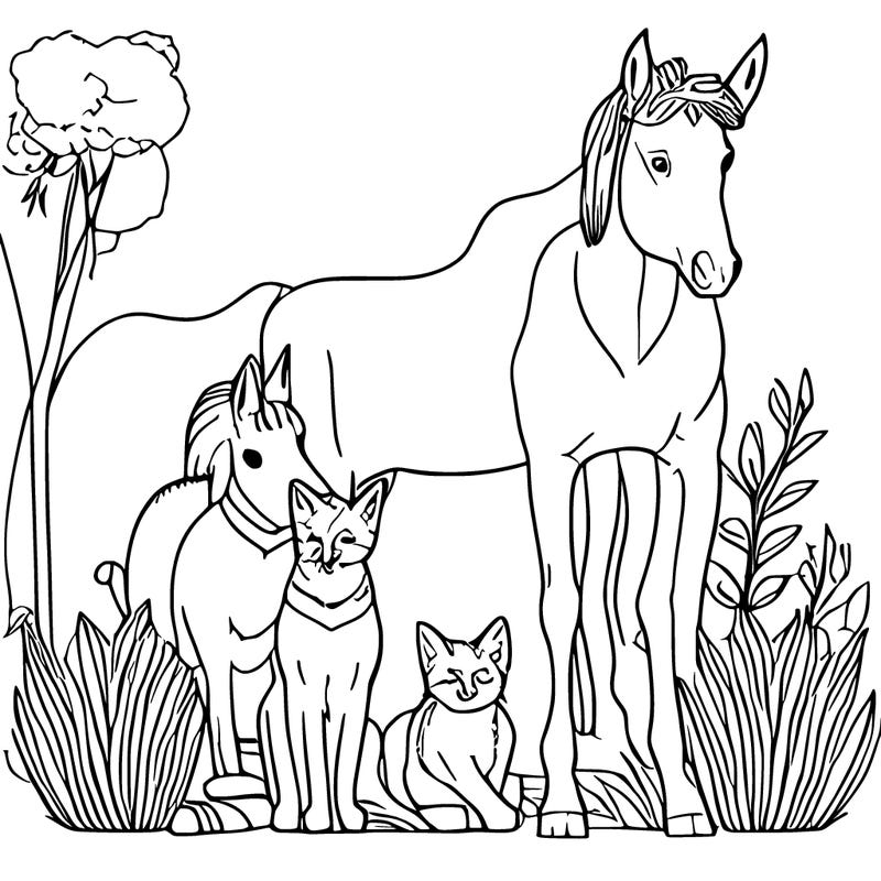 cat and dog and horse family