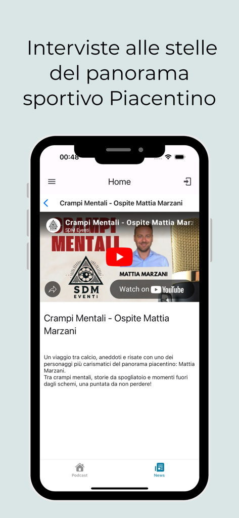 Pantalla de la aplicación PlayGo con entrevistas deportivas y podcasts