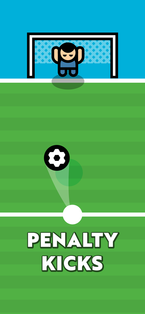 Um mini-jogo de futebol de pênaltis com um goleiro e uma bola em um estilo gráfico minimalista