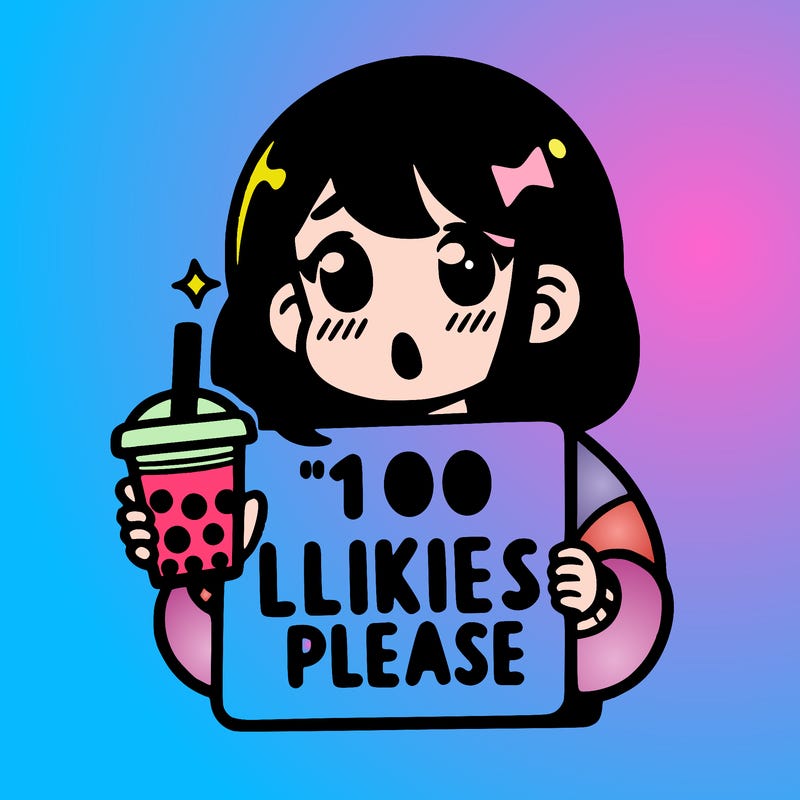 girl holding boba while saying 100 likes please