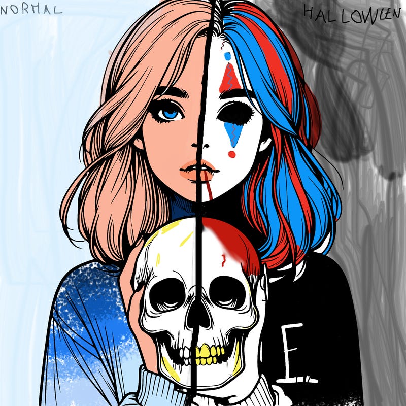 realistic girl holding a skull