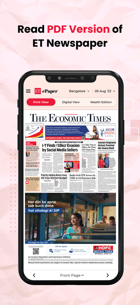 Economic Times Newspaper App - Economic Times Newspaper app showing the digital PDF print version