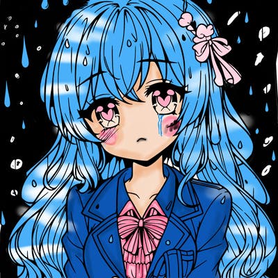 pretty anime girl in the rain