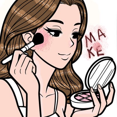 little girl putting on makeup