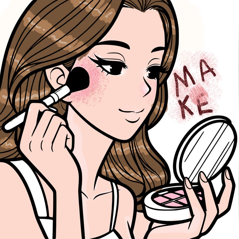 little girl putting on makeup