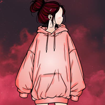realistic girl with a oversized sweatshirt on and a bun