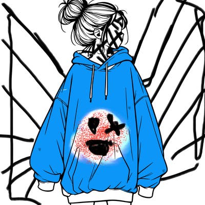 realistic girl with a oversized sweatshirt on and a bun