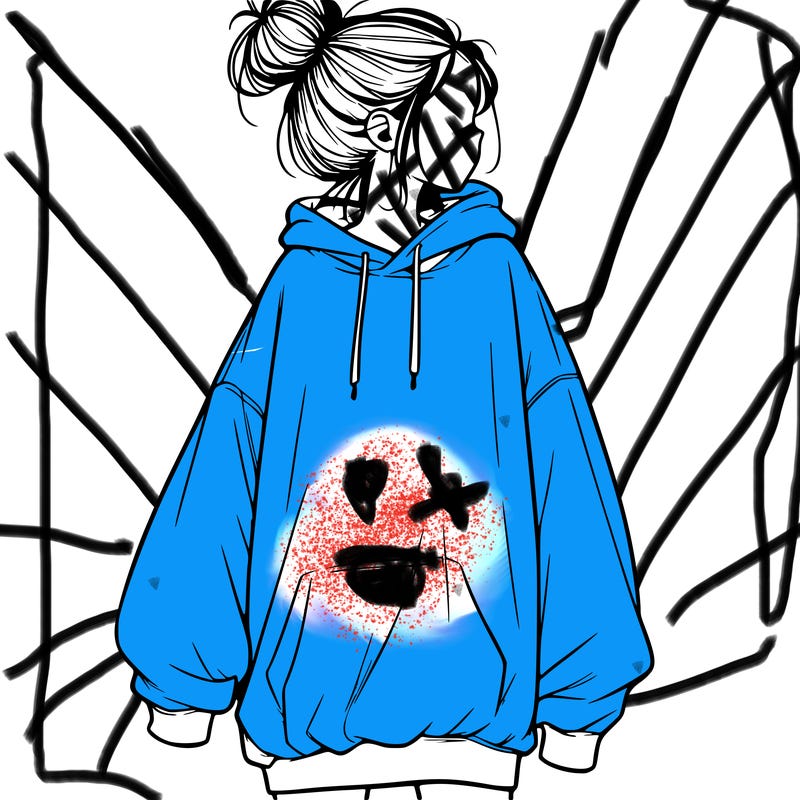 realistic girl with a oversized sweatshirt on and a bun