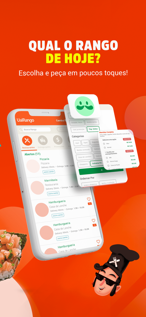 UaiRango - Mobile app interface of UaiRango displaying various restaurant options for food delivery