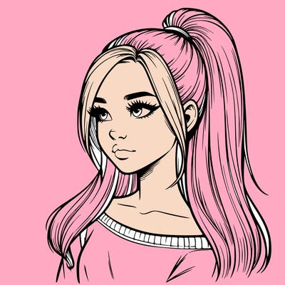 realistic girl with a high ponytail