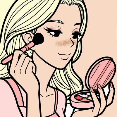 little girl putting on makeup