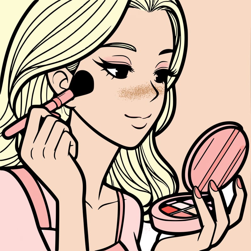 little girl putting on makeup