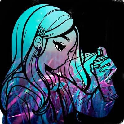 a realistic girl spray painting