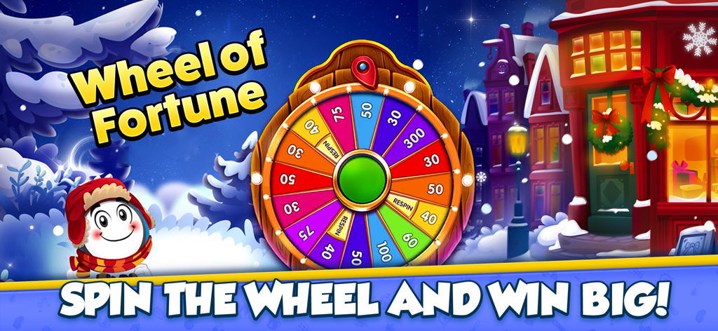 GamePoint Bingo Games of Bingo - GamePoint Bingo Wheel of Fortune daily spin feature with winter theme