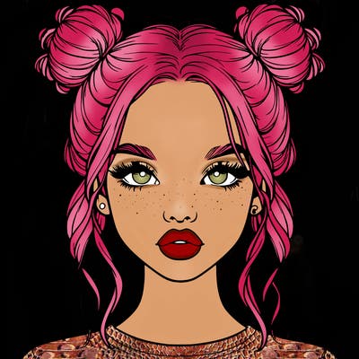 realistic girl with two buns in hair and lips