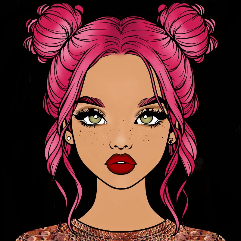 realistic girl with two buns in hair and lips