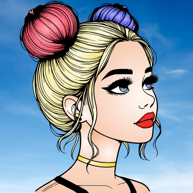 realistic girl with buns on the top of her head