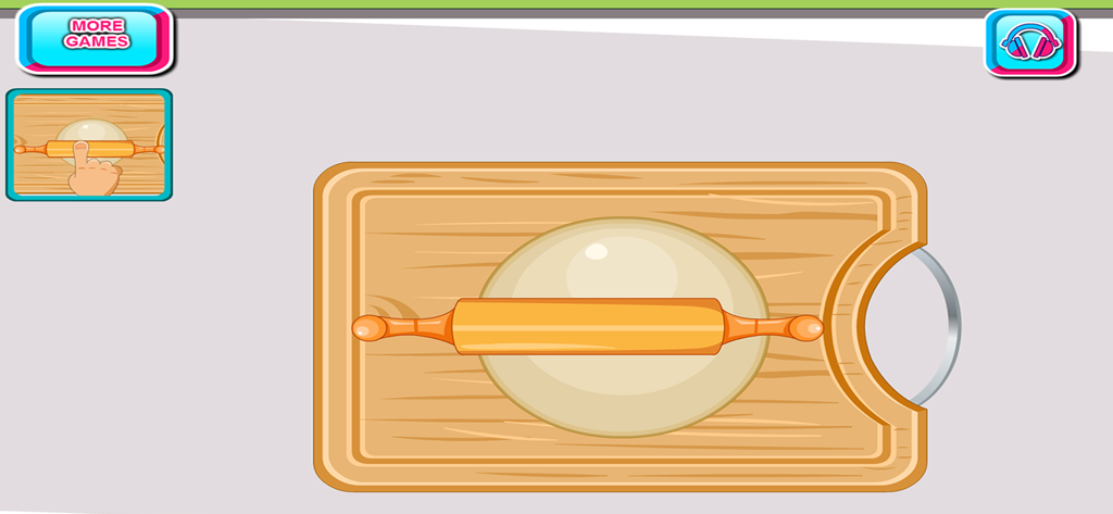 Rolling dough on a wooden board in the Cooking Game World Best Recipe app