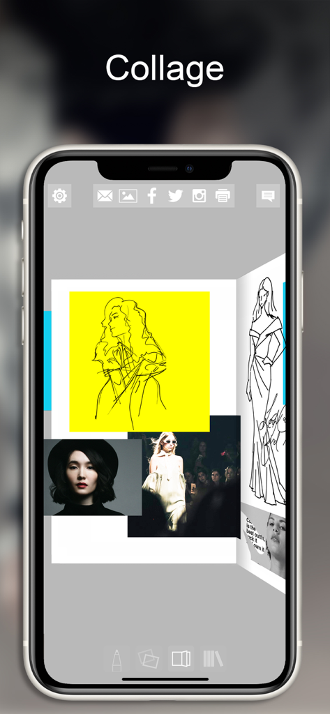 Morpholio Journal – Sketchbook - Morpholio Journal app interface showing a digital collage with fashion illustrations and photographs