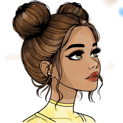 realistic girl with buns on the top of her head