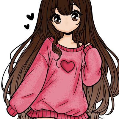 sweet cute anime girl with long hair in cute sweatshirt